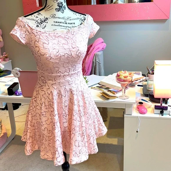 open lace back dress Sweet Tulle Prom Dresses Ruffles Pleated Pink Birthday Outfit P1392 –  PreppyDress main image 1